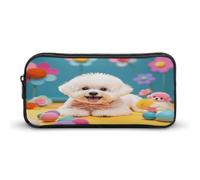 AQRJLPM Carino Bichon Frise Dog Pencil Pouch Grande Capacità Semplice Marker Pouch Portatile Estetica Cerniera Astuccio