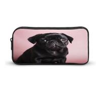 AQRJLPM Carino Nero Pug Pencil Pouch Grande Capacità Semplice Marcatore Sacchetto Portatile Estetica Cerniera Astuccio