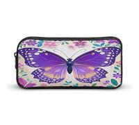 AQRJLPM Carino Viola Farfalla Matita Pouch Grande Capacità Semplice Marcatore Sacchetto Portatile Estetica Cerniera Astuccio