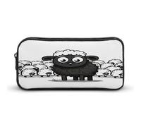 AQRJLPM Cartone animato Nero Bianco Pecora Matita Pouch Grande Capacità Semplice Marker Pouch Portatile Estetica Cerniera Astuccio