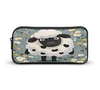 AQRJLPM Cartone animato Nero Bianco Pecora Matita Pouch Grande Capacità Semplice Marker Pouch Portatile Estetica Cerniera Astuccio