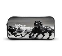 AQRJLPM Cavalli in bianco e nero che corrono astuccio grande capacità semplice pennarello astuccio estetico portatile con cerniera