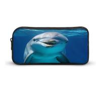 AQRJLPM Delfino Con Sorriso Matita Pouch Grande Capacità Semplice Marcatore Sacchetto Portatile Estetica Cerniera Astuccio