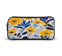 AQRJLPM Giallo E Blu Fiori Matita Pouch Grande Capacità Semplice Marcatore Sacchetto Portatile Estetica Della Chiusura Lampo Astuccio
