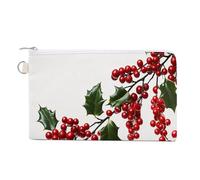 AQRJLPM Holly Berry Branches Portafoglio in tela sottile leggero portafogli durevole con cerniera porta carte per uomini donne