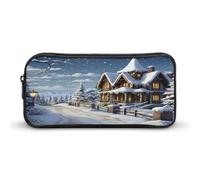AQRJLPM Natale Inverno Felice Scena Matita Pouch Grande Capacità Semplice Marcatore Sacchetto Portatile Estetica Cerniera Astuccio