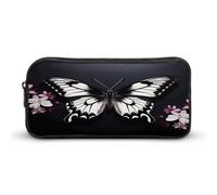 AQRJLPM Nero Bianco Farfalla Matita Pouch Grande Capacità Semplice Marcatore Sacchetto Portatile Estetica Cerniera Astuccio