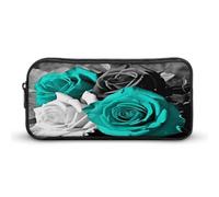 AQRJLPM Nero Bianco Teal Grigio Rose Fiori Matita Pouch Grande Capacità Semplice Marker Pouch Portatile Estetica Cerniera Astuccio