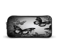 AQRJLPM Nero Grigio Farfalle Matita Pouch Grande Capacità Semplice Marker Pouch Portatile Estetica Cerniera Astuccio