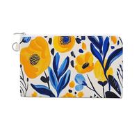 AQRJLPM Portafogli in tela con fiori gialli e blu, sottili, leggeri, resistenti, con cerniera, per uomini e donne