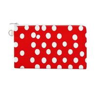 AQRJLPM Portafoglio a pois rossi e bianchi, in tela, sottile, leggero, resistente, con cerniera, per uomini e donne