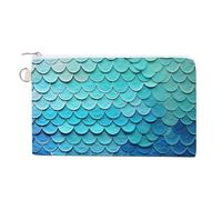 AQRJLPM Portafoglio in tela con motivo sirena blu e squame di pesce, sottile, leggero, resistente, con cerniera, per uomini e donne