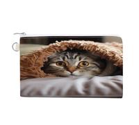 AQRJLPM Portafoglio in tela sottile e leggero, con motivo gatto sotto la coperta, resistente, con cerniera, per uomini e donne