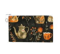 AQRJLPM Portafoglio in tela sottile e leggero, con motivo piante e teiera, resistente, con cerniera, per uomini e donne