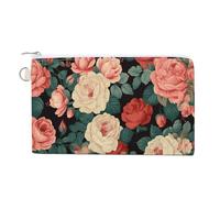 AQRJLPM Portafoglio in tela sottile e leggero con rose e peonie, con porta carte con cerniera, per uomini e donne