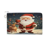 AQRJLPM Portafoglio natalizio con Babbo Natale, in tela, sottile, leggero, resistente, con cerniera, per uomini e donne