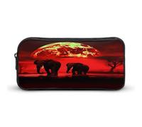 AQRJLPM Red Full Moon Elephants Pencil Pouch Grande Capacità Semplice Marker Pouch Portatile Estetica Cerniera Astuccio