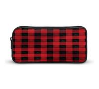 AQRJLPM Rosso Nero Buffalo Check Plaid Matita Pouch Grande Capacità Semplice Marcatore Sacchetto Portatile Estetica Cerniera Astuccio