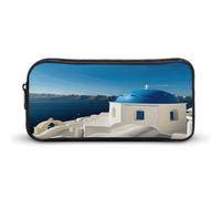 AQRJLPM Santorini - Astuccio per matite con vista sul mare, grande capacità, semplice astuccio portatile estetico con cerniera