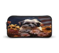 AQRJLPM Shih Tzu Cane E Fiori Astuccio Grande Capacità Semplice Marcatore Sacchetto Portatile Estetica Cerniera Astuccio