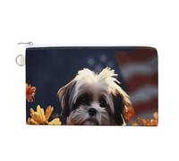 AQRJLPM Shih Tzu - Portafoglio in tela con cane e fiori, sottile, leggero, resistente, con cerniera, per uomini e donne