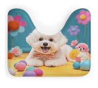 AQRJLPM Simpatico tappeto da bagno con cane Bichon Frise a forma di U, antiscivolo, ad asciugatura rapida, super assorbente, piccolo e morbido, per vasca da bagno e pavimento doccia