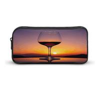 AQRJLPM Sunset Bicchiere di Vino Matita Pouch Grande Capacità Semplice Marcatore Sacchetto Portatile Estetica Cerniera Astuccio