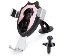 AQRJLPM Supporto per telefono a forma di carlino nero per auto, per cruscotto, parabrezza, ventilazione, gancio in metallo, supporto per telefono cellulare per tutti gli smartphone e i modelli di auto
