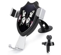 AQRJLPM Supporto per telefono a forma di farfalla, colore nero e bianco, per auto, per cruscotto, parabrezza, ventosa, gancio in metallo per tutti gli smartphone e i modelli di auto