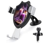 AQRJLPM Supporto per telefono con candele viola lavanda per auto, per cruscotto, parabrezza, ventilazione, gancio in metallo, per tutti gli smartphone e i modelli di auto