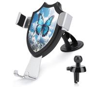 AQRJLPM Supporto per telefono con farfalle e nuvole blu per auto, per cruscotto, parabrezza, ventilazione, gancio in metallo, per tutti gli smartphone e i modelli di auto