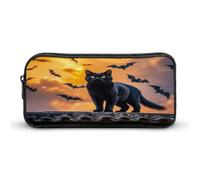 AQRJLPM The Black Cat Is Pacing on The Roof Pencil Pouch Big Capacity Simple Marker Pouch Portable Estetic Zipper Pencil Case