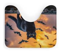 AQRJLPM The Black Cat is Pacing on The Roof - Tappeto da bagno a forma di U, antiscivolo, ad asciugatura rapida, super assorbente, piccolo, morbido, per vasca da bagno e pavimento doccia