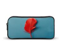 AQRJLPM Un astuccio per matite con piuma rossa, grande capacità, semplice astuccio portatile estetico con cerniera