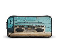 AQRJLPM Vintage Wall of Radio Boombox Pencil Pouch Grande Capacità Semplice Marker Pouch Portatile Estetica Cerniera Astuccio