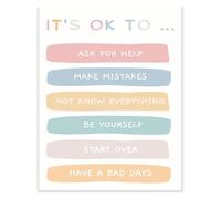 AQSOAEOJ Its OK To Ask For Help Make Mistakes Classroom Poster Self Acceptance Mental Health School Counselor Decor Classroom Must Haves(Unframed,12x18inch(30x45cm))