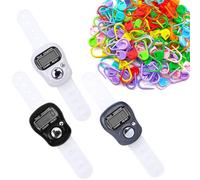 AQSQWQ 50 Pezzi Segnapunti Maglia e 3 Pezzi di Mini Contatori da Dito Elettronici, Contatore Elettronico a Cifre, Finger Counter, per Lavoro a Maglia all'Uncinetto Fai da Te Segno