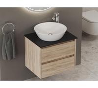 Aqua Bagno Duo - Set di mobili da bagno, 60 cm, bianco lucido, piastra di supporto nera effetto pietra, 45 cm, in ceramica, chiusura morbida, da appendere alla parete, preassemblato