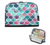 Aqua Blue Pink Fish Scales Astuccio di Stoccaggio Cerniera Astuccio Grande Matite Astuccio Ragazze Classroom Pen Pouch Floreale Rosa Preppy College High School Forniture