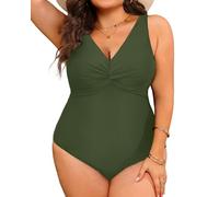 Aqua Eve Tuta da Bagno da Donna Plus Size One Piece con Scollo a V Tummy Control Bathing Suits Front Cross Swimwear, Verde Militare, 18 Große Größen