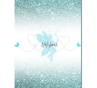 Aqua Glitter Fairy Unruled Notebook with Heart Butterfly Trail