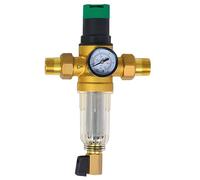 AQUA HEATING Regolatore di Pressione dell'acqua 1'' con Manometro e Dispositivo di Misurazione con Filtro a Setaccio Autopulente Valvola Riduttrice di Pressione Regolabile in Ottone