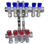 AQUA HEATING Set Collettore Acqua Riscaldamento PEX 1” x 16 mm Distributore D'Acqua In Ottone Nichelato Con Mini Valvole Integrate Fascio Distributore Blu 6 Circuiti Rosso 4 Circuiti H2541B6R4