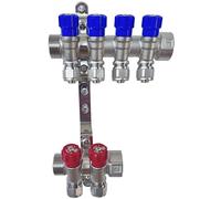 AQUA HEATING Set Collettore Acqua Riscaldamento PEX 1” x 16 mm Distributore D'Acqua In Ottone Nichelato Con Mini Valvole Integrate Fascio Distributore Blu 4 Circuiti Rosso 2 Circuiti H2541B4R2