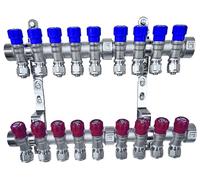 AQUA HEATING Set Collettore Acqua Riscaldamento PEX 1” x 16 mm Distributore D'Acqua In Ottone Nichelato Con Mini Valvole Integrate Fascio Distributore Blu 9 Circuiti Rosso 9 Circuiti H2541B9R9