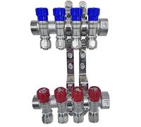 AQUA HEATING Set Collettore Acqua Riscaldamento PEX 1” x 16 mm Distributore D'Acqua In Ottone Nichelato Con Mini Valvole Integrate Fascio Distributore Blu 4 Circuiti Rosso 4 Circuiti H2541B4R4