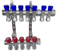 AQUA HEATING Set Collettore Acqua Riscaldamento PEX 1” x 16 mm Distributore D'Acqua In Ottone Nichelato Con Mini Valvole Integrate Fascio Distributore Blu 7 Circuiti Rosso 5 Circuiti H2541B7R5