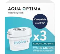Aqua Optima Evolve+ 3 Filtri Acqua - Riduce Calcare, Compatibile con Brita | Compatibile con Maxtra, Maxtr e PerfectFit, riduce cloro, microplastiche e piombo, 3 cartucce filtranti = 90 giorni
