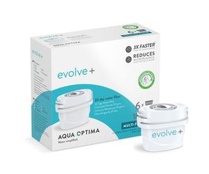 Aqua Optima Evolve+ 6 Filtri Acqua - Riduce Calcare, Compatibile con Brita | Compatibile con Maxtra, Maxtr e PerfectFit, riduce cloro, microplastiche e piombo, 6 cartucce filtranti = 180 giorni