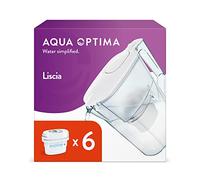Aqua Optima Liscia Caraffa Filtro Acqua e Cartucce Filtro Acqua 6 x 30 Giorni Evolve+, Capacità 2,5 Litri, per Riduzione di Microplastiche, Cloro, Calcare e Impurità, Bianc